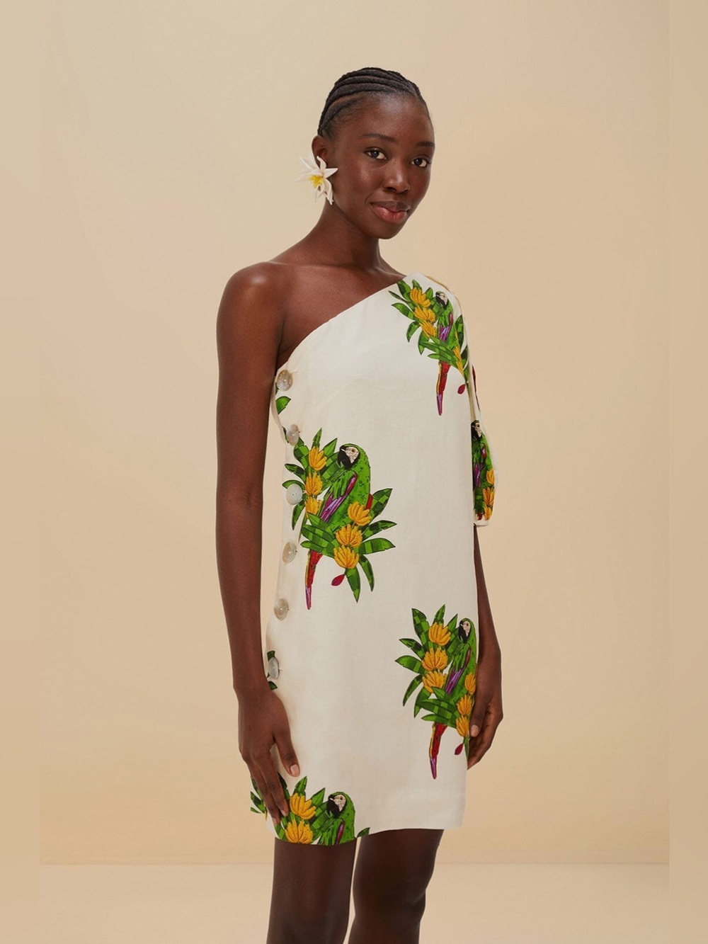 Farm Rio: Off-White Maracana Bird Mini Dress